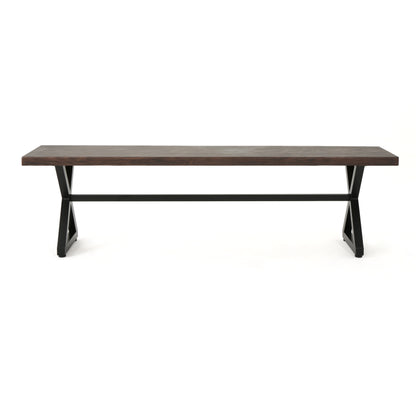 Rosarito Outdoor Aluminum Dining Bench with Black Steel Frame