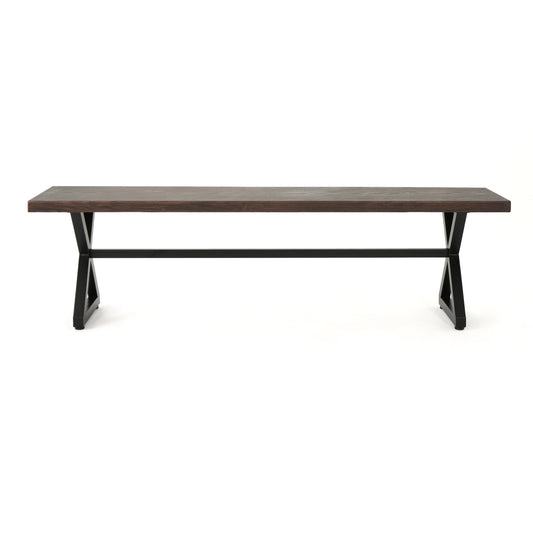 Rosarito Outdoor Aluminum Dining Bench with Black Steel Frame
