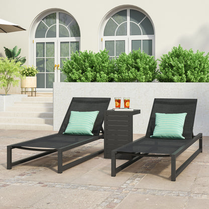 Moderna Outdoor Aluminum Chaise Lounge Set with C-Shaped End Table