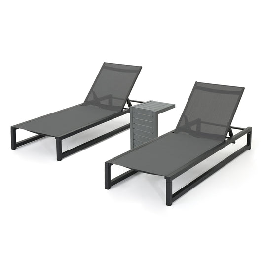 Michelle Outdoor 3 Piece Gray Mesh Rust-Proof Aluminum Frame Chaise Lounge Set