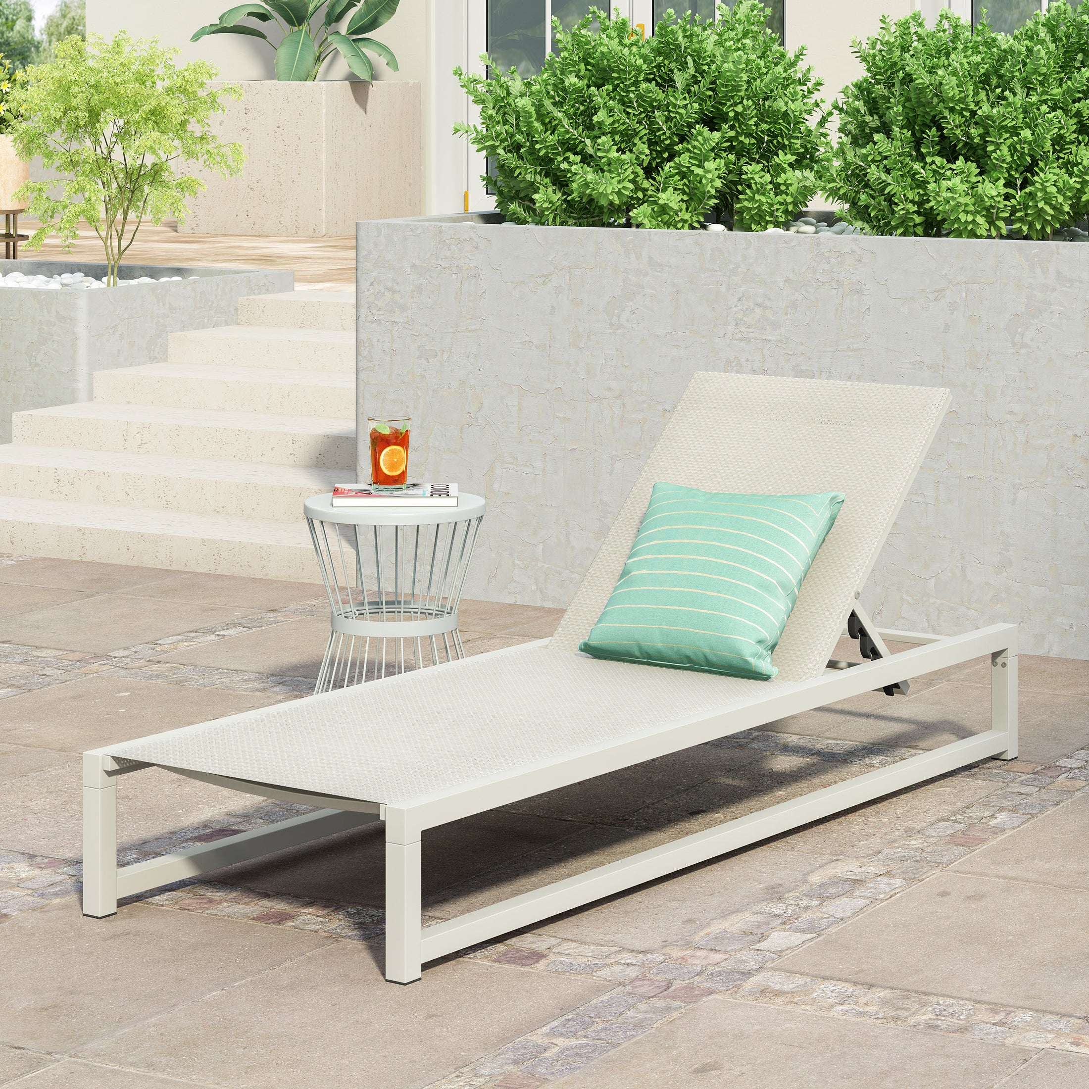 Moderna Outdoor Aluminum Chaise Lounge with Mesh Seating – GDFStudio