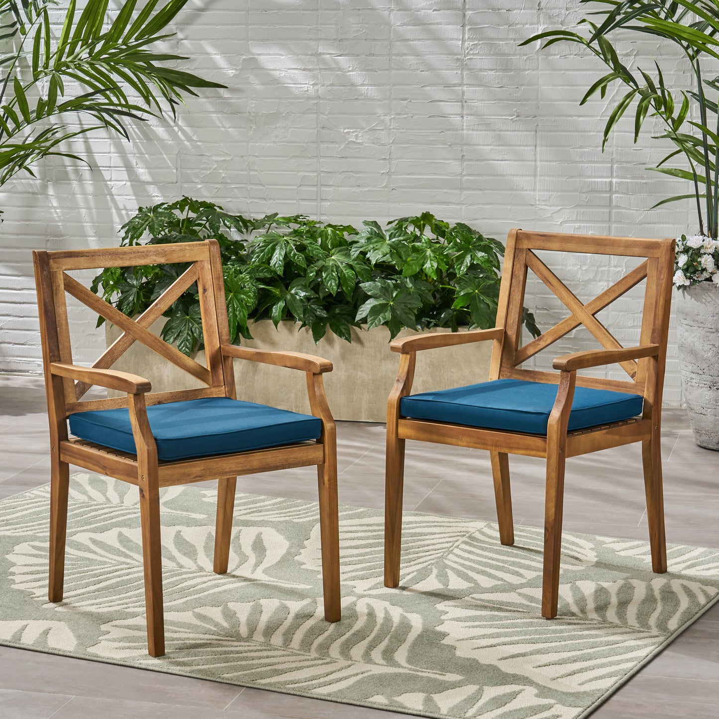 Peter Outdoor Acacia Wood Dining Chair (Set of 2