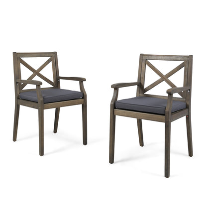 Peter Outdoor Acacia Wood Dining Chair (Set of 2), Grey with Grey Cushions