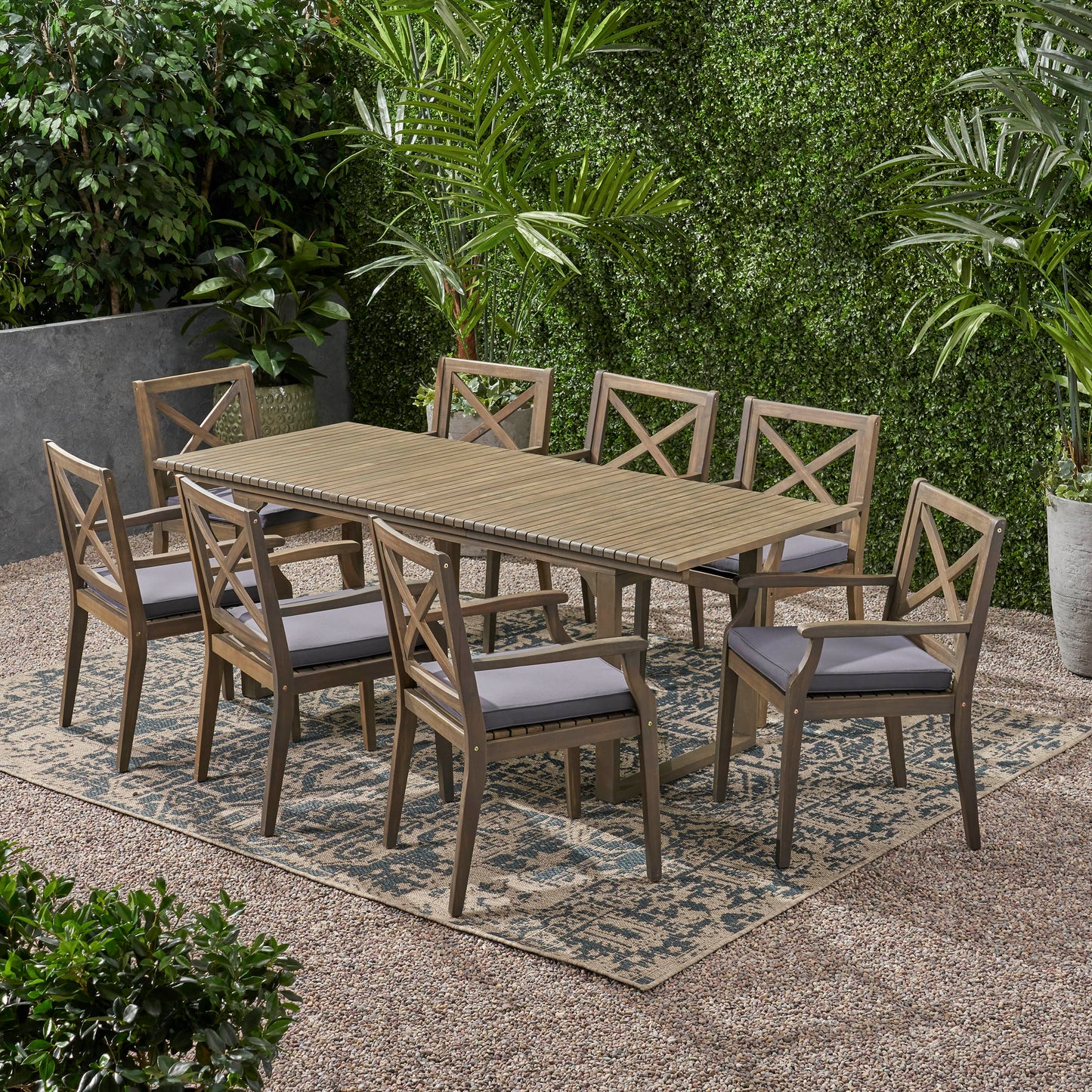 Estelle Outdoor 8 Seater Expandable Acacia Wood Dining Set