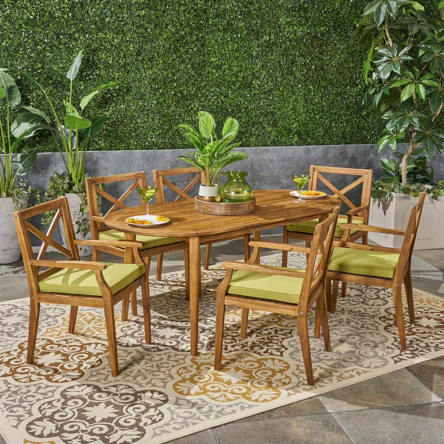 Byrd Outdoor 7 Piece Acacia Wood Dining Set