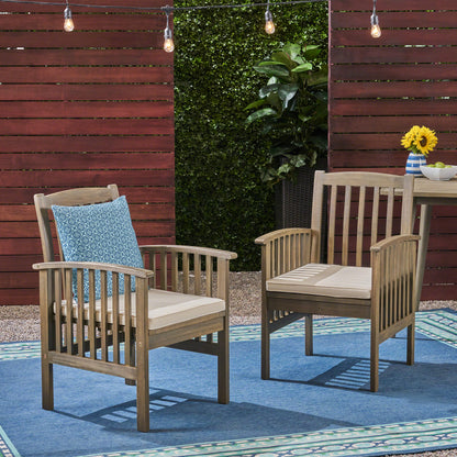 Phoenix Acacia Patio Dining Chairs, Acacia Wood with Outdoor Cushions, (Set of 2)