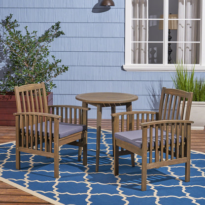 Phoenix Outdoor Acacia 2-Seater Bistro Set with Cushions and 28" Round Table with Straight Legs