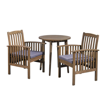 Phoenix Outdoor Acacia 2-Seater Bistro Set with Cushions and 28" Round Table with Straight Legs
