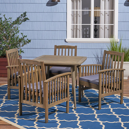 Phoenix Outdoor Acacia 4-Seater Dining Set with Cushions and 36" Square Table with Straight Legs