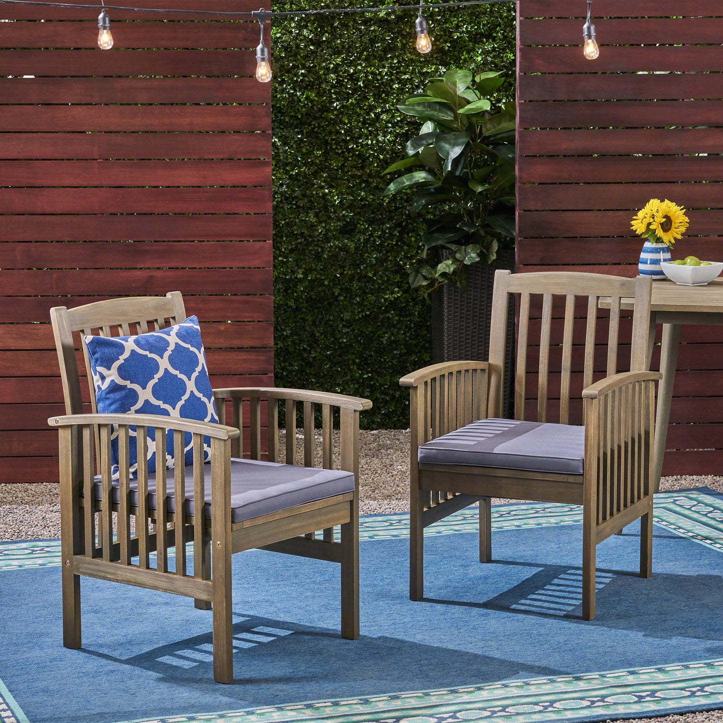 Phoenix Acacia Patio Dining Chairs, Acacia Wood with Outdoor Cushions, (Set of 2)