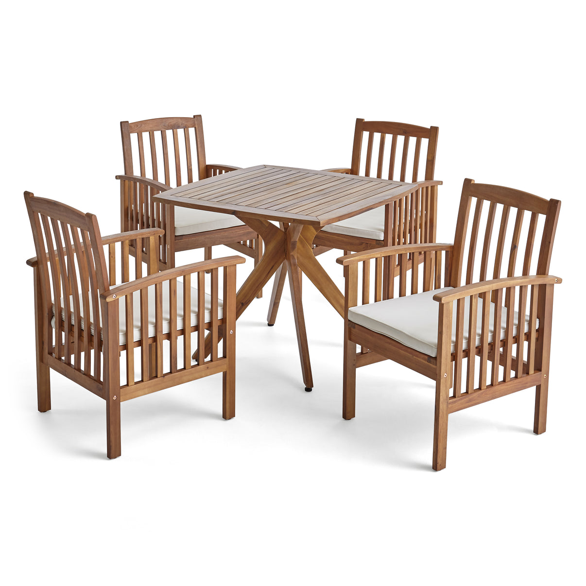 Phoenix Outdoor Acacia 4Seater Dining Set with Cushions and 36" Squar