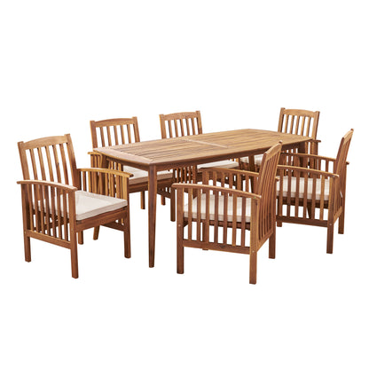 Phoenix Outdoor Acacia 6-Seater Dining Set with Cushions and 71" Rectangular Table with Straight Legs
