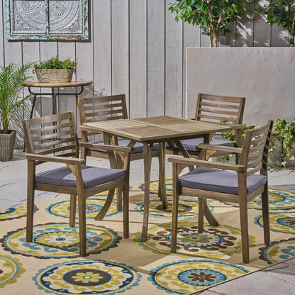 Phoenix Outdoor Acacia 4-Seater Dining Set with Cushions and 32" Square Table with Carved Legs