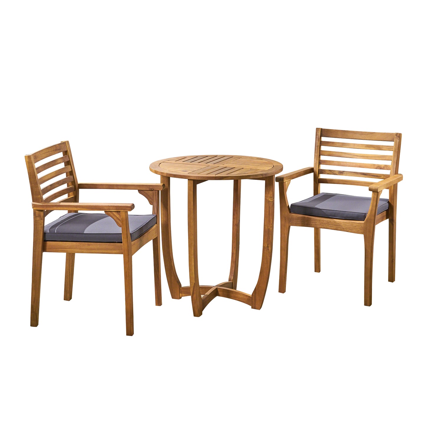 Phoenix Outdoor Acacia 2-Seater Bistro Set with Cushions and 28" Round Table with Closed Legs
