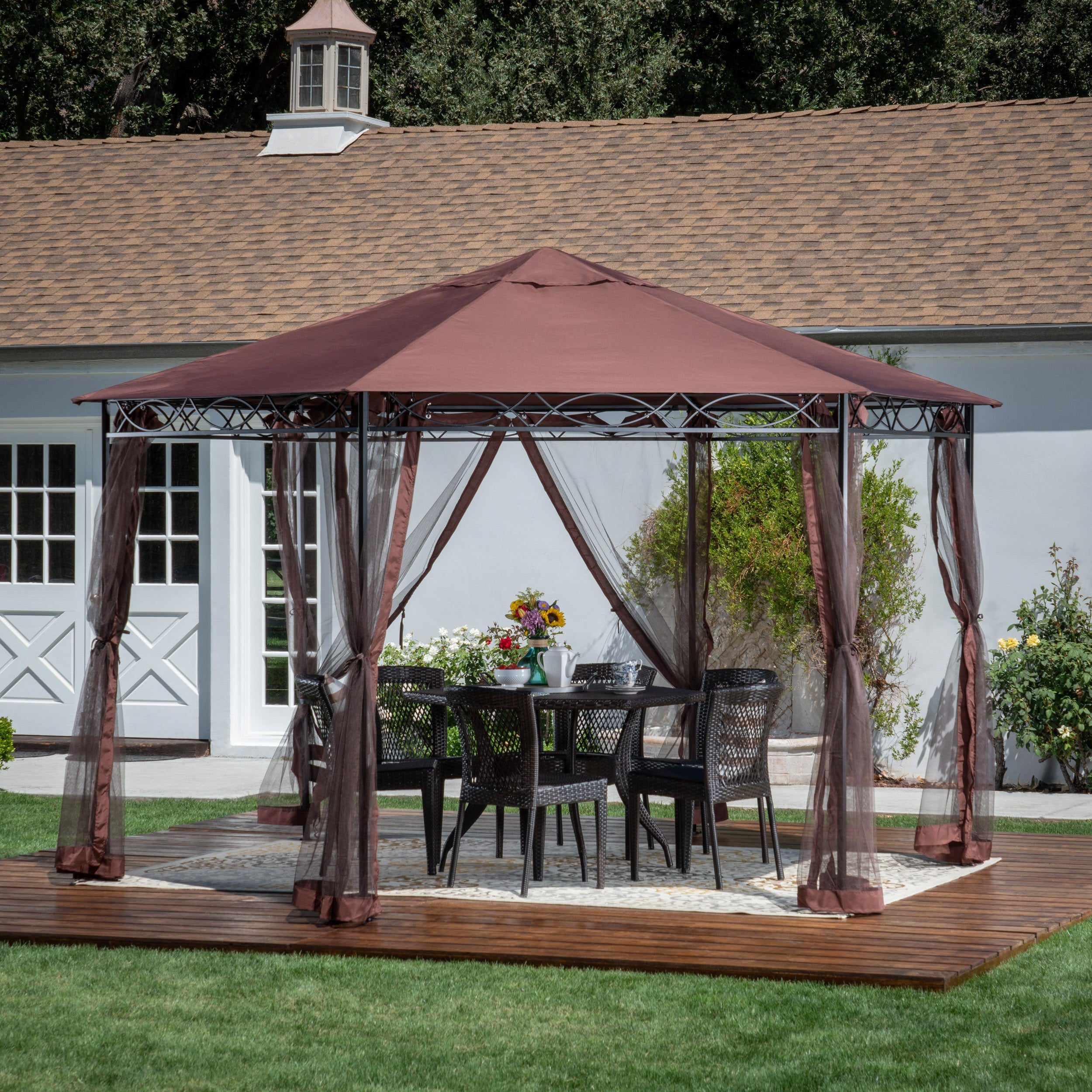 Olivia Outdoor Mosquito Netting 10 x 10 Foot Gazebo – GDFStudio