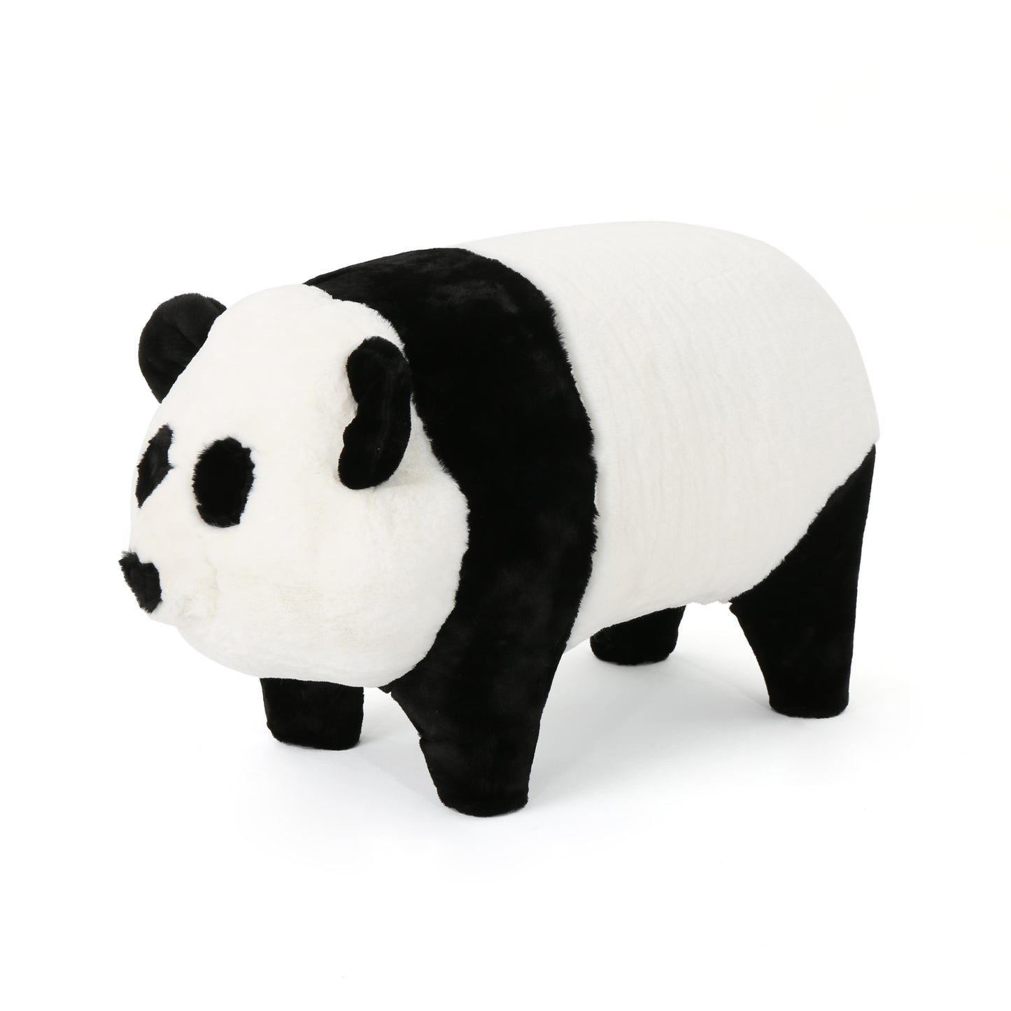 Jom Kid's White and Black Furry Panda Ottoman