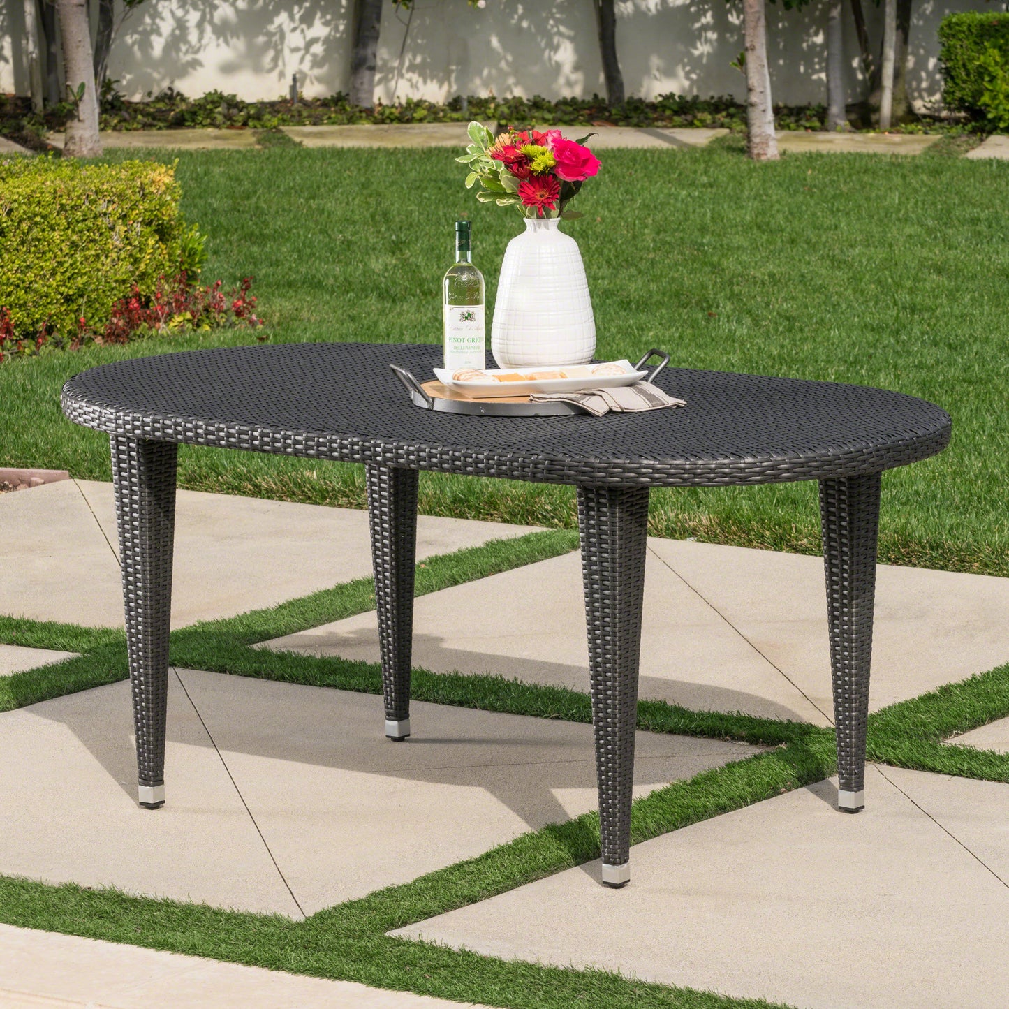 Domo Outdoor 69 Inch Wicker Oval Dining Table