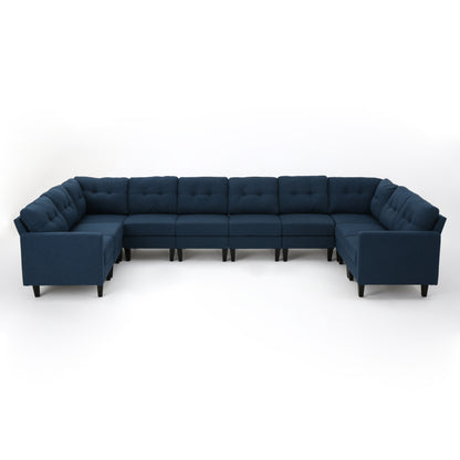 Niya Mid Century Modern 10 Piece Fabric U-Shaped Sectional Sofa