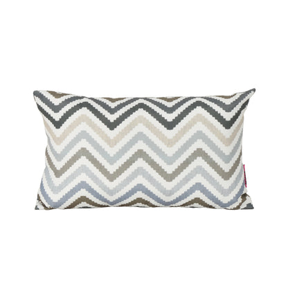 Callon Indoor Grey, Blue, and Brown Zig Zag Striped Water Resistant Rectangular Throw Pillow