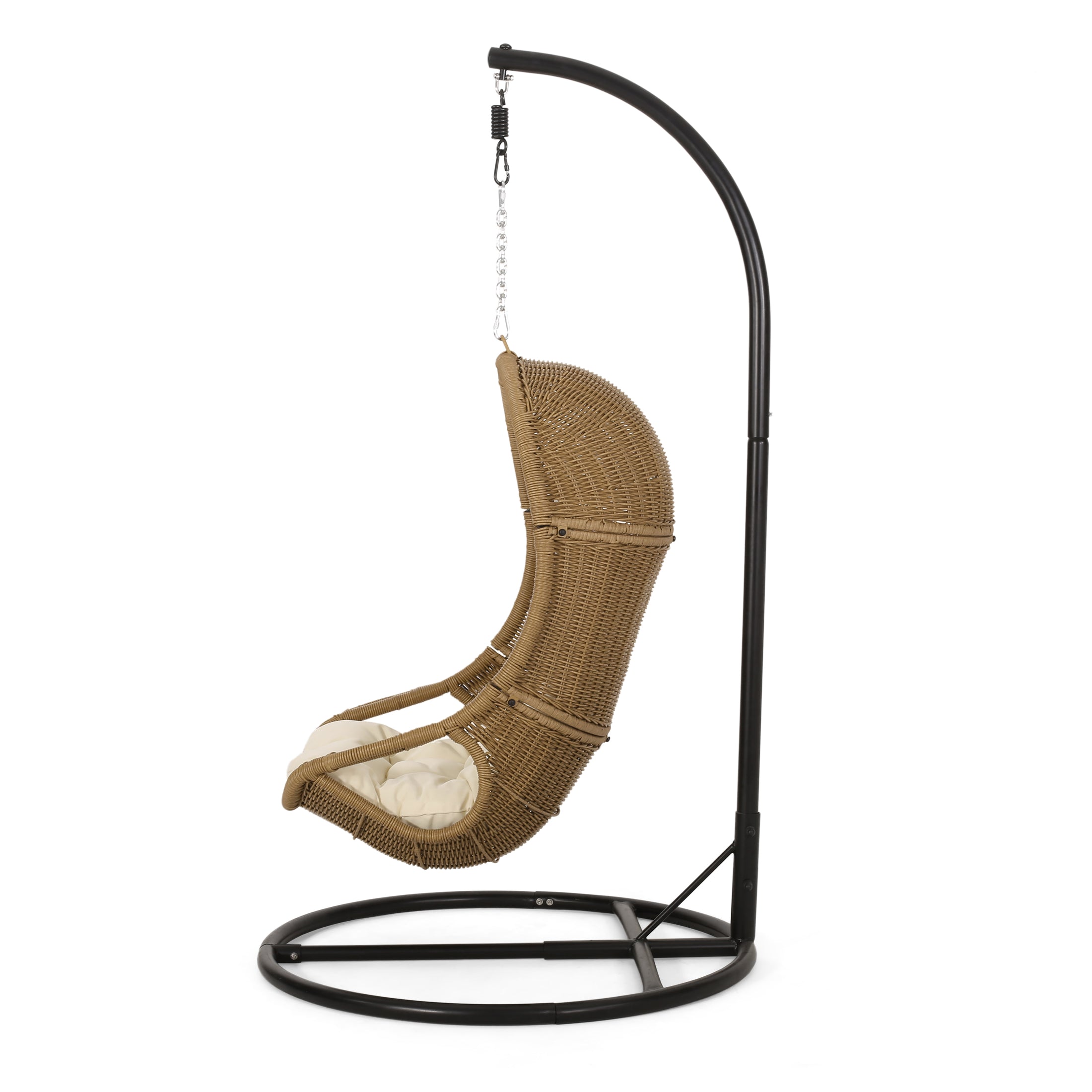 Yukon Outdoor Wicker Hanging Nest Chair with Stand GDFStudio