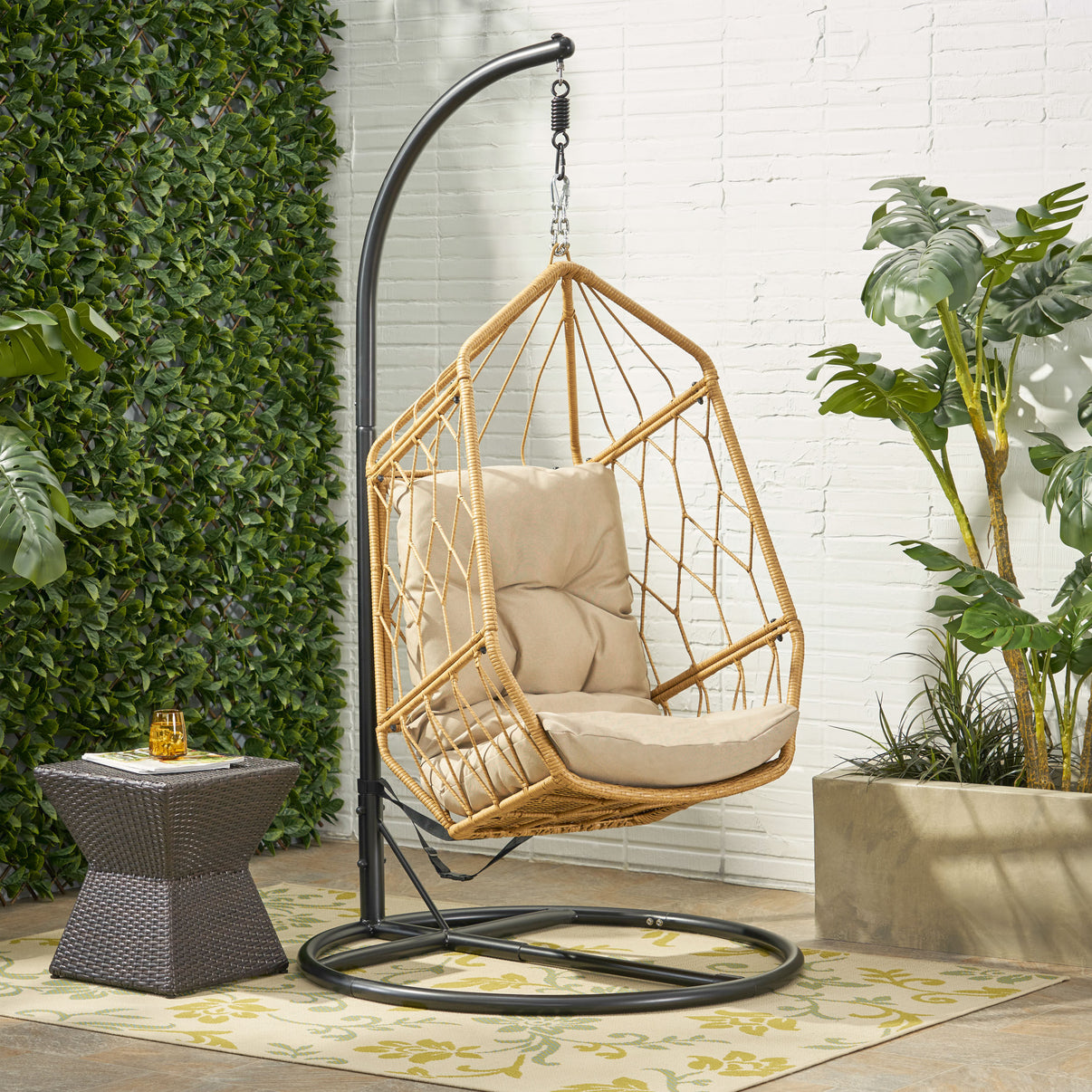 Jewell Allegra Outdoor Wicker Basket Hanging Chair with Stand – GDFStudio