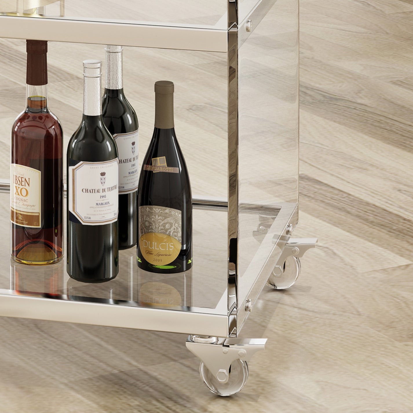 Eve Acrylic Bar Trolley with Glass Shelves, Clear GDFStudio