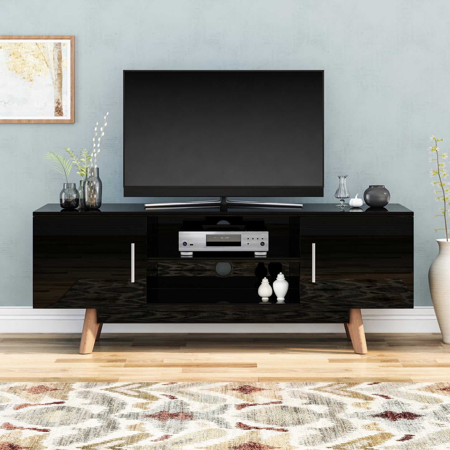 Rubani Mid Century Modern 2 Cabinets & Shelves TV Stand