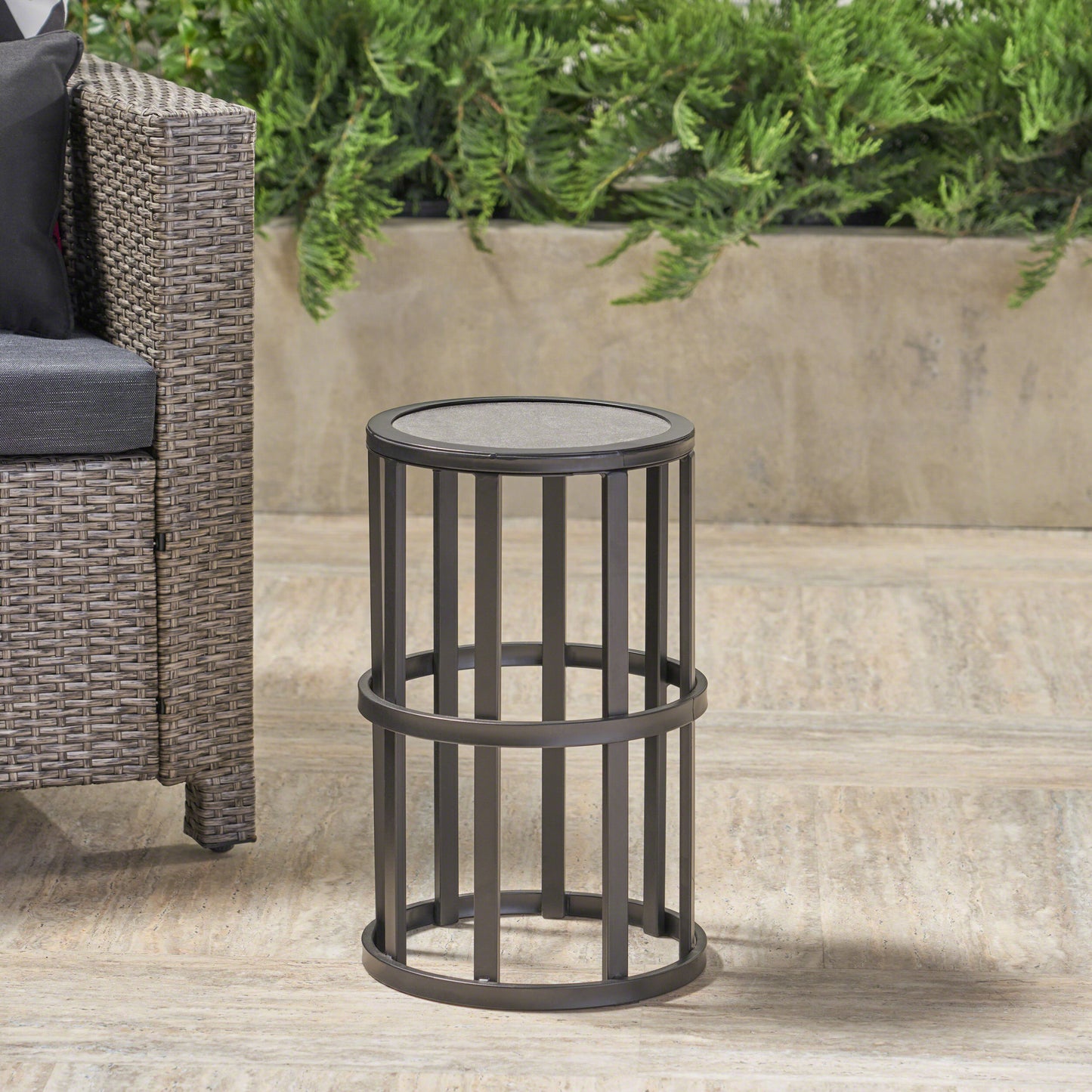 Truda Outdoor 11 Inch Grey Finish Ceramic Tile Side Table