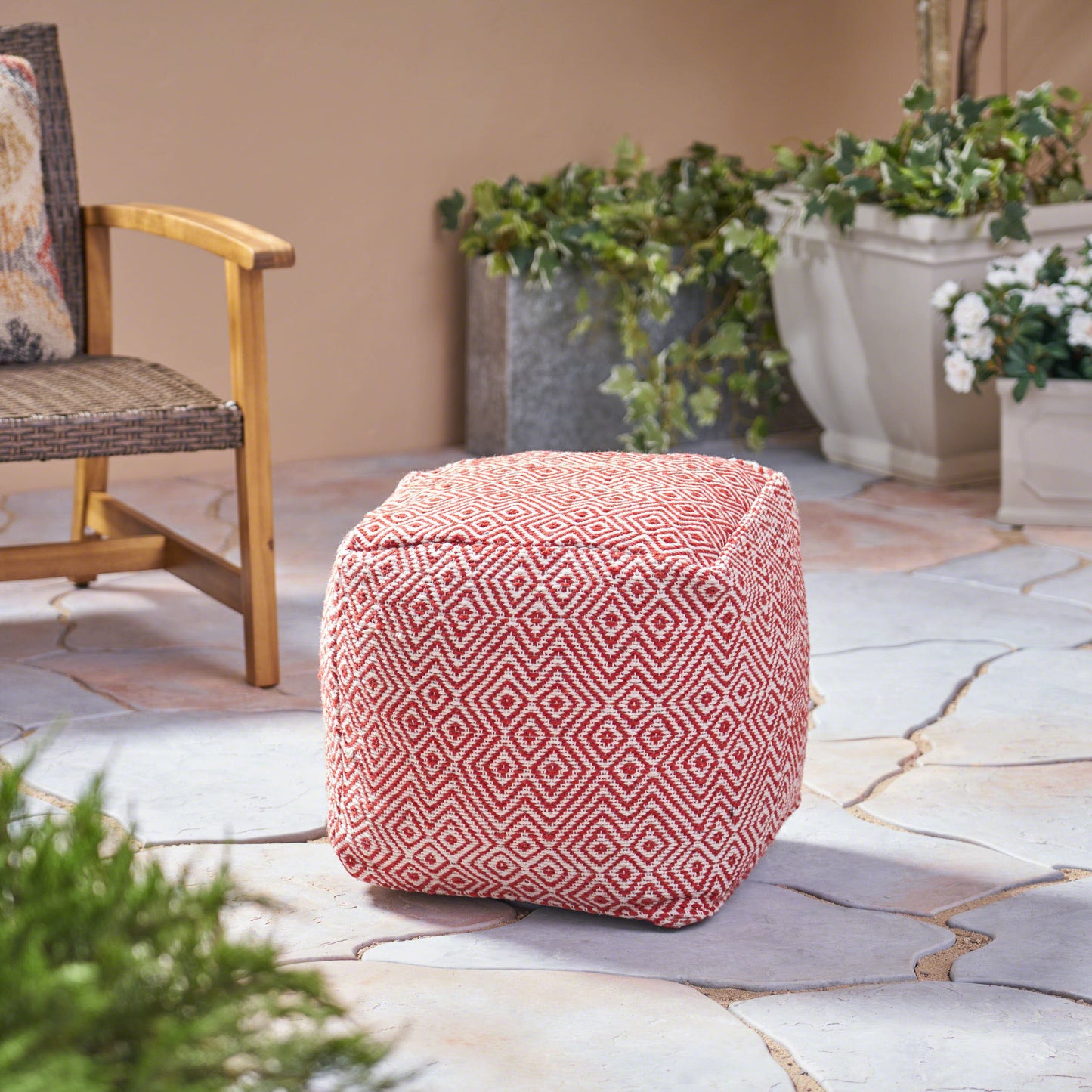 Alston Outdoor Handcrafted Boho Water-Resistant Pouf