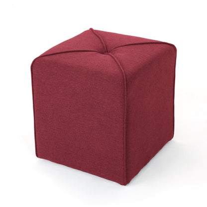 Tammy Modern Fabric Upholstered Square Ottoman with Tonal Piping