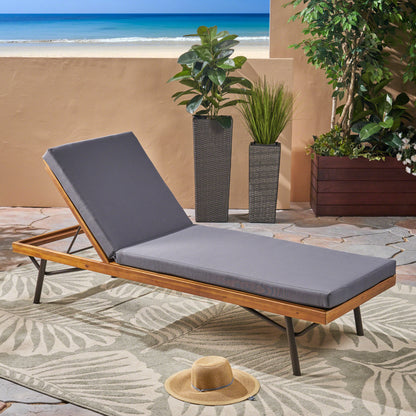 Lilith Outdoor Acacia and Eucalyptus Chaise Lounge, Teak Finish and Dark Gray