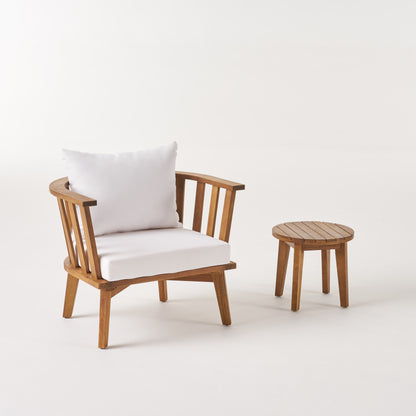 Murray Outdoor Acacia Wood Club Chair and Side Table Set