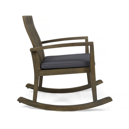 Muriel Outdoor Acacia Wood Rustic Style Rocking Chair with Cushions