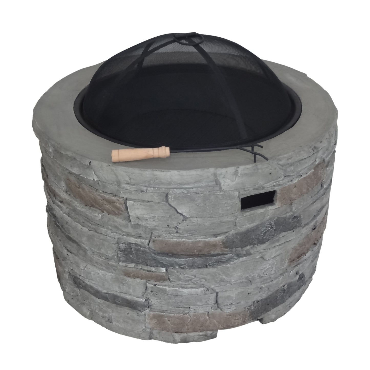 Dione Outdoor 32-inch Wood Burning Light-Weight Concrete Round Fire Pit, Grey