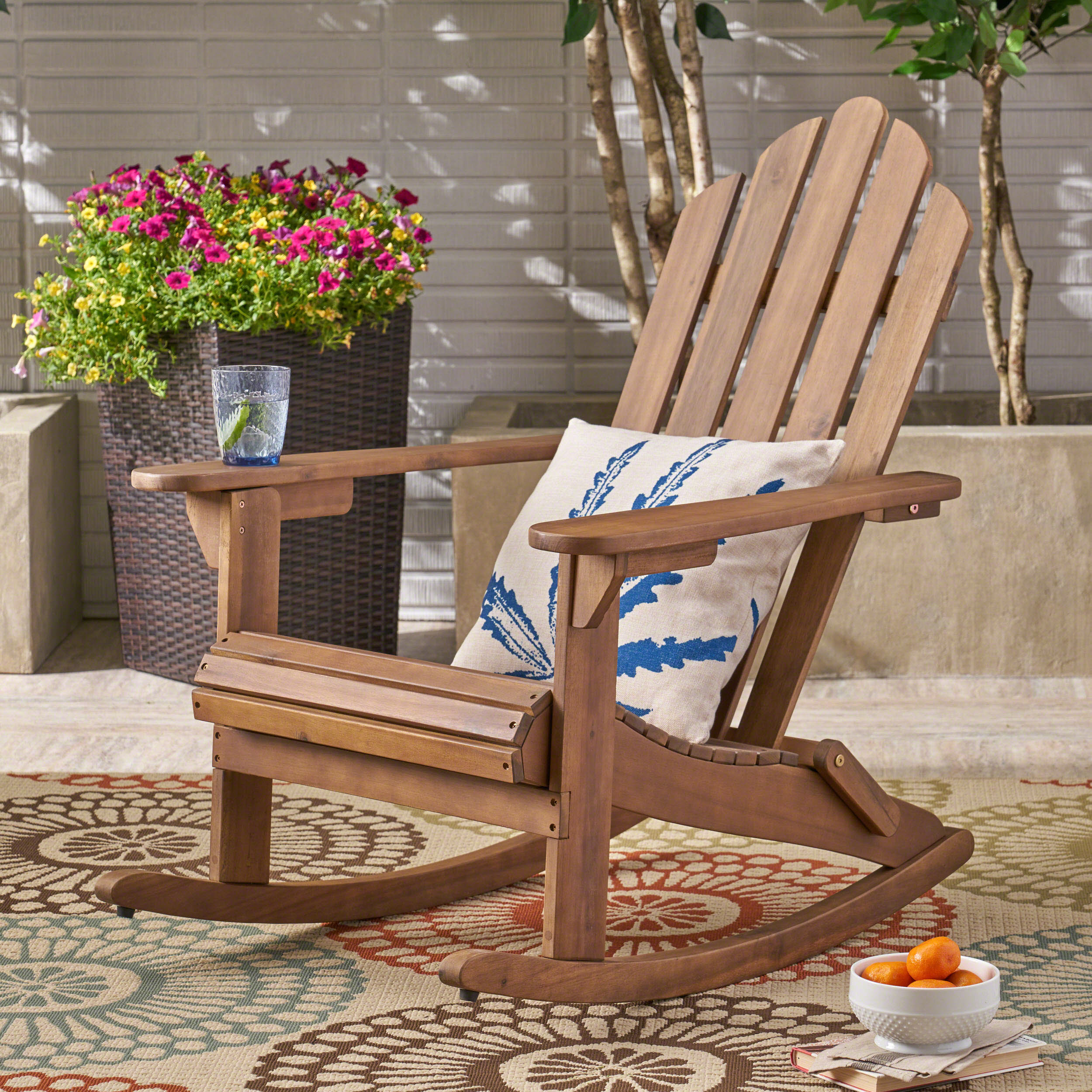 Cara Outdoor Adirondack Acacia Wood Rocking Chair – GDFStudio