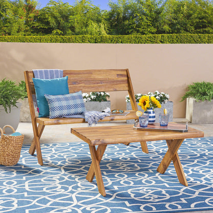 Anthony Outdoor Acacia Wood Loveseat and Coffee Table Set, Sandblast Teak