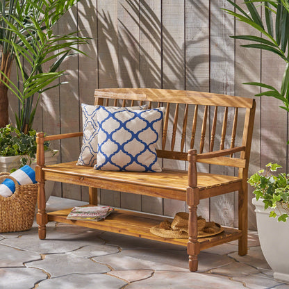 Kuhn Outdoor Acacia Wood Bench with Shelf