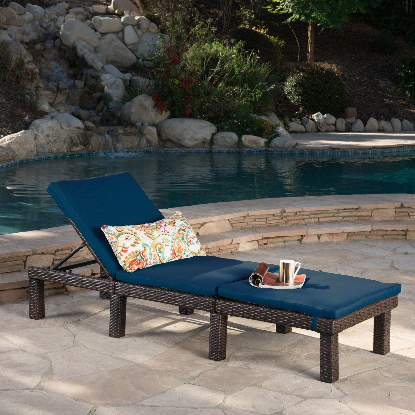 Joyce Outdoor Wicker Chaise Lounge with Water Resistant Cushion