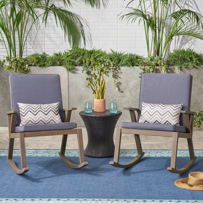 Andy Outdoor Acacia Wood Rocking Chair with Water-Resistant Cushions (Set of 2)