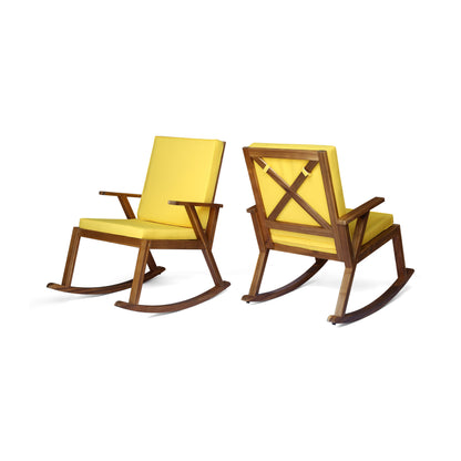 Andy Outdoor Acacia Wood Rocking Chair with Water-Resistant Cushions (Set of 2)