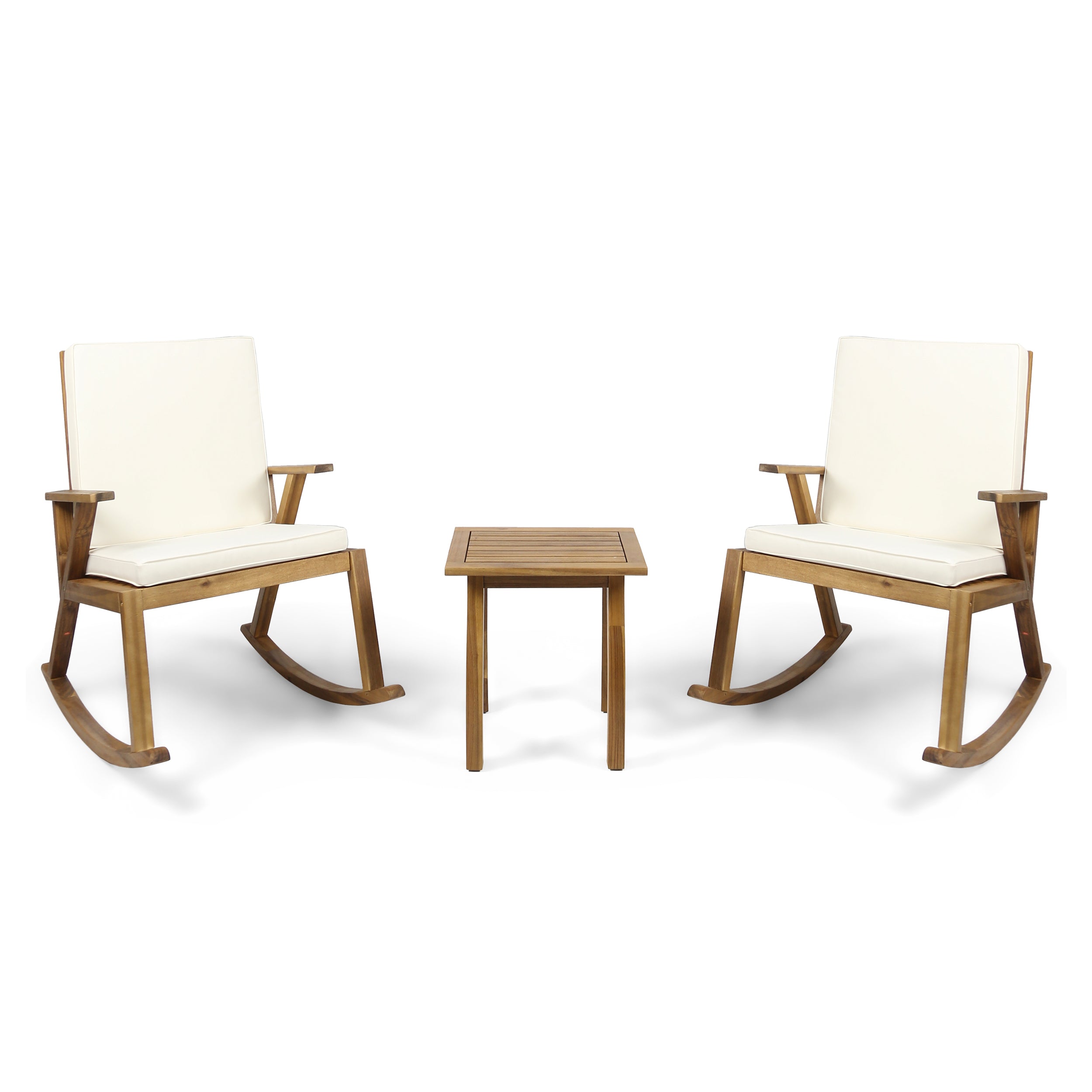Alize Outdoor Acacia Wood Rocking Chair Chat Set – GDFStudio