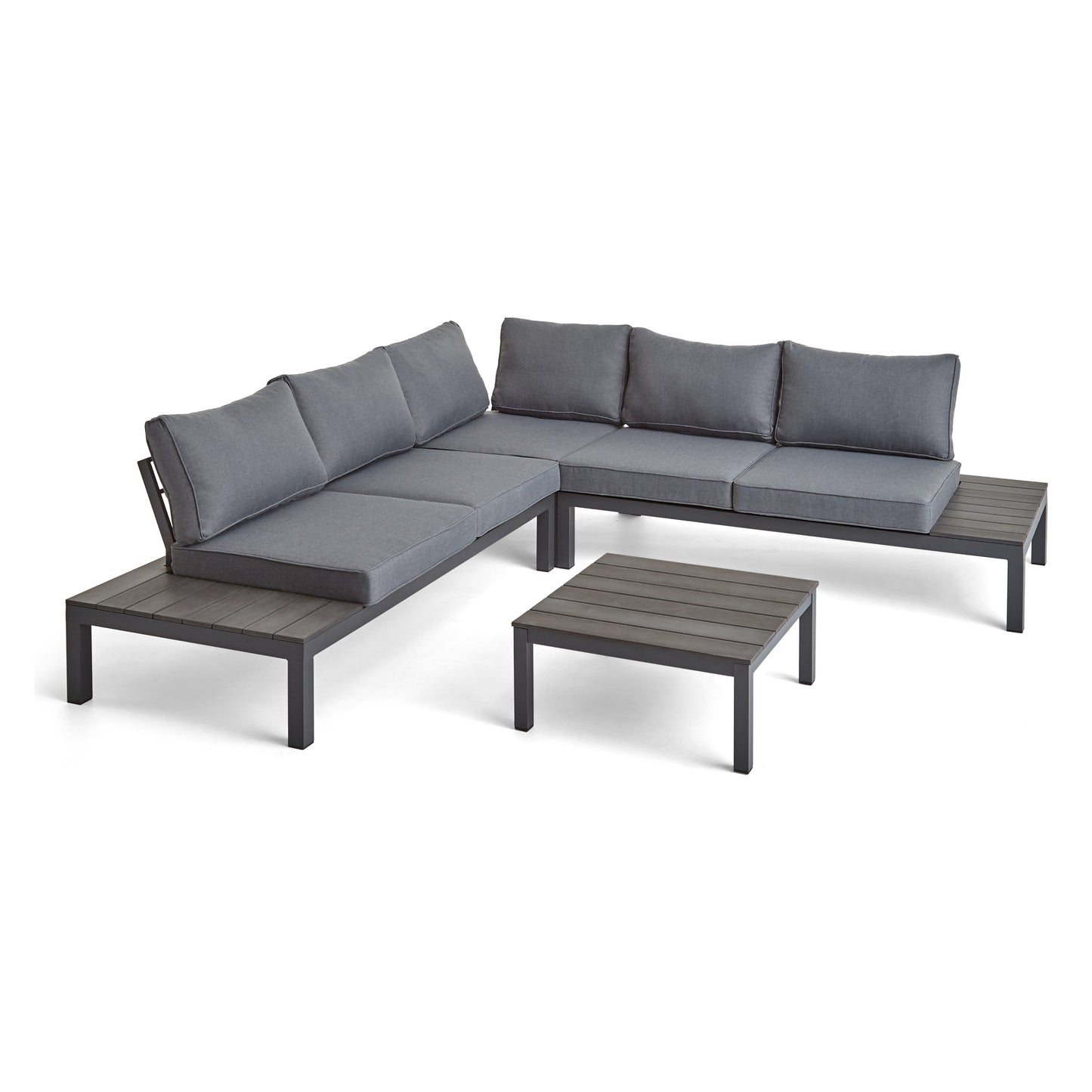 Blessen Outdoor Aluminum and Wood V-Shaped Sofa Set with Cushions