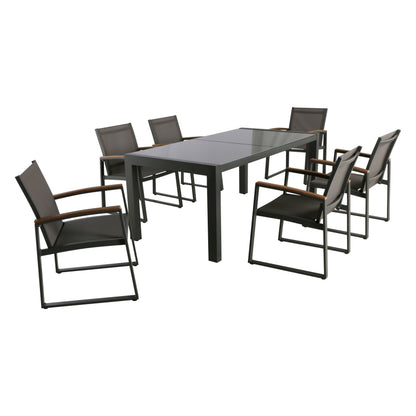 Moore Outdoor 7-Piece Aluminum Dining Set with Glass Table Top