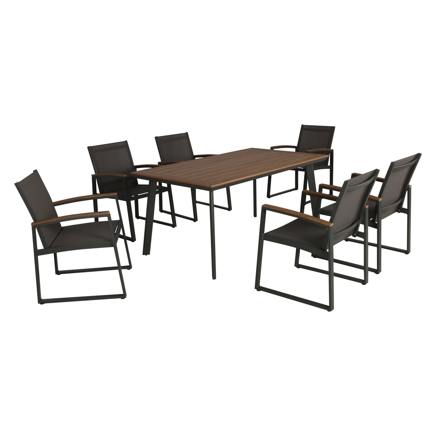 Lena Outdoor 7 Piece Aluminum Dining Set with Mesh Chairs