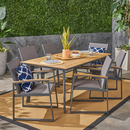 Lena Outdoor 7 Piece Aluminum Dining Set with Mesh Chairs