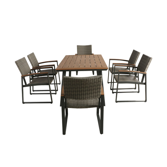 Loren Outdoor 7 Piece Aluminum Dining Set with Wicker Chairs