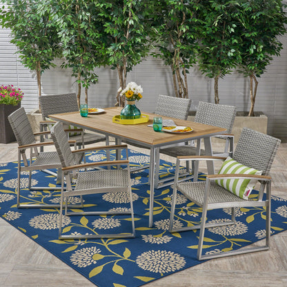 Tabby Outdoor Aluminum 7-Piece Dining Set with Mesh Chairs and Faux Wood Top