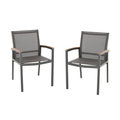 Emma Outdoor Aluminum Dining Chairs with Faux Wood Accents