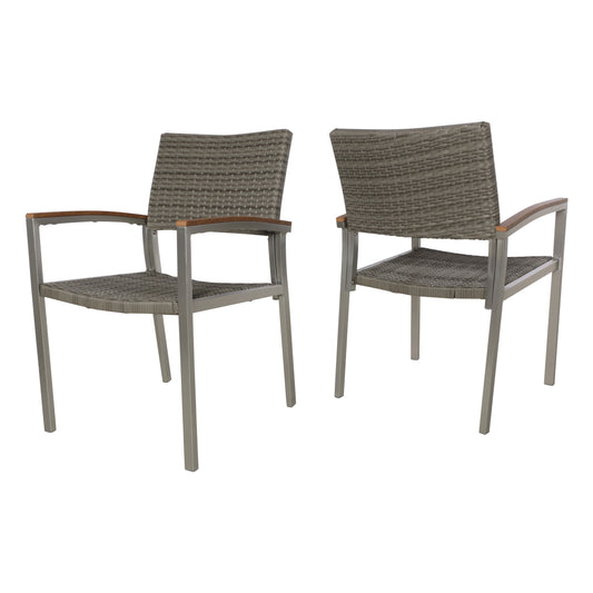 Swarthmore Outdoor Aluminum Dining Chairs with Faux Wood Accents