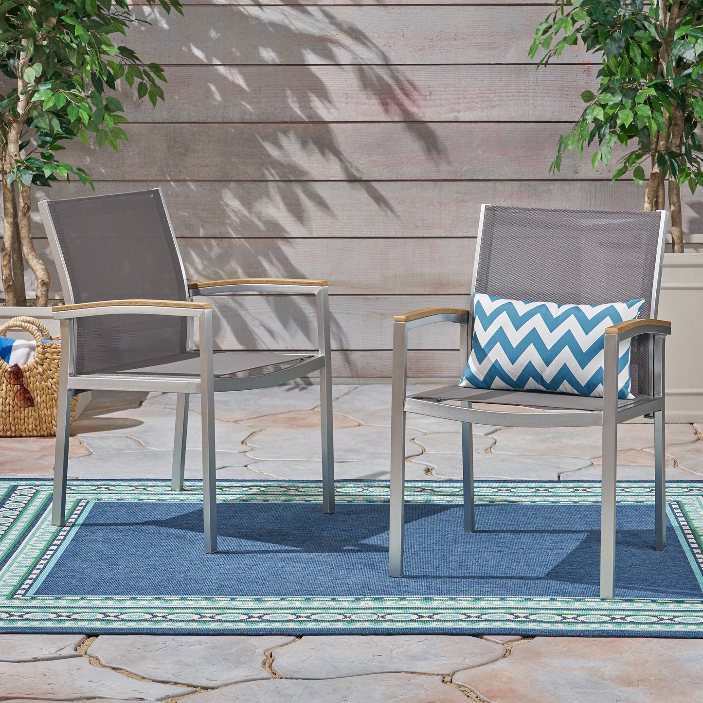 Emma Outdoor Wicker Dining Chair with Aluminum Frame (Set of 2)